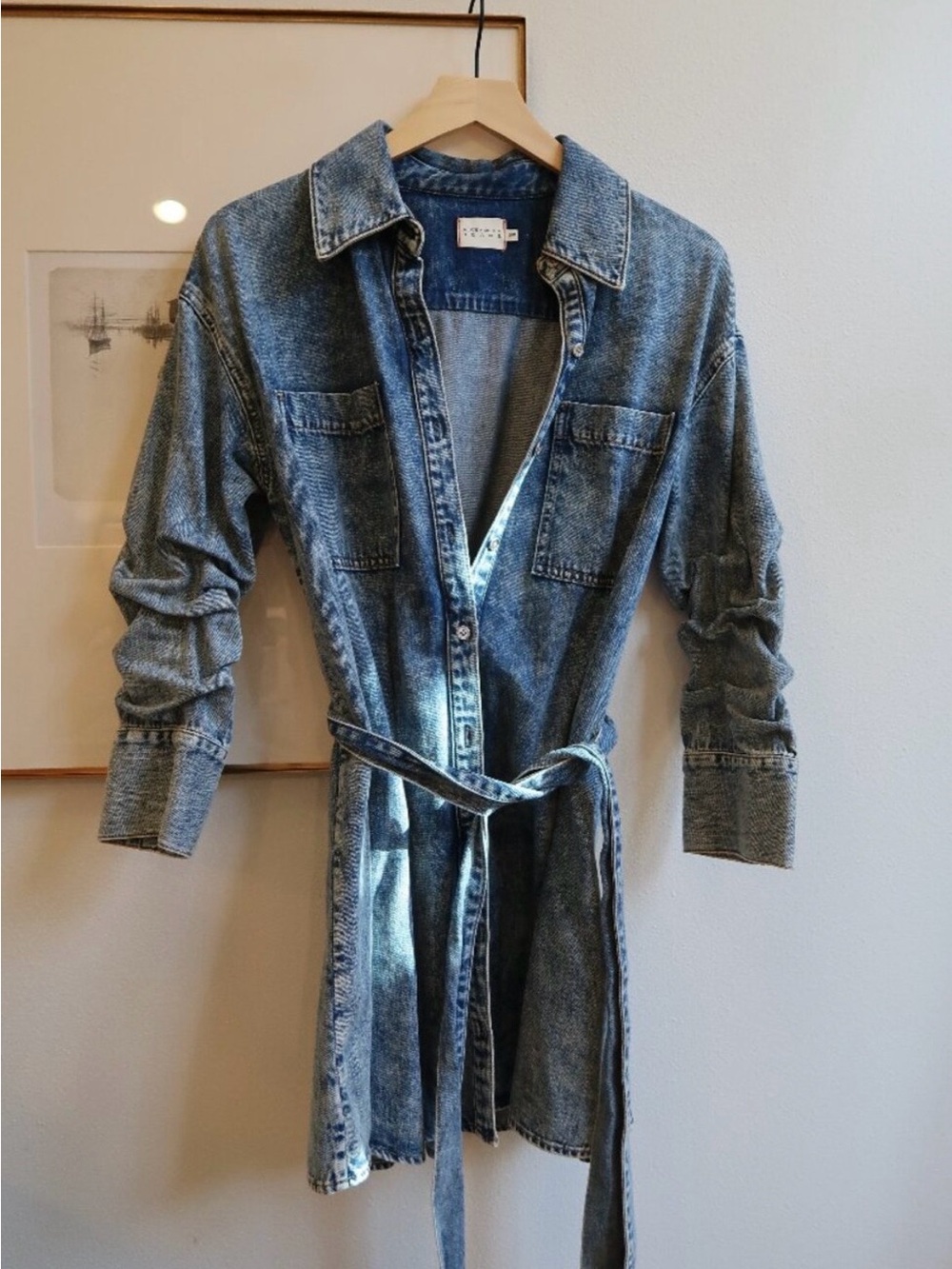 Alice + Olivia Acid Wash Denim Shirt Dress in Blue